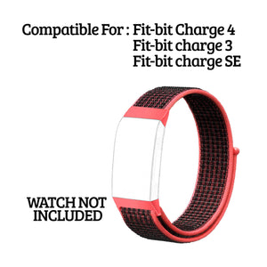 Nylon Replacement Band For Fitbit Charge 4/ 3/ SE (Red Black)