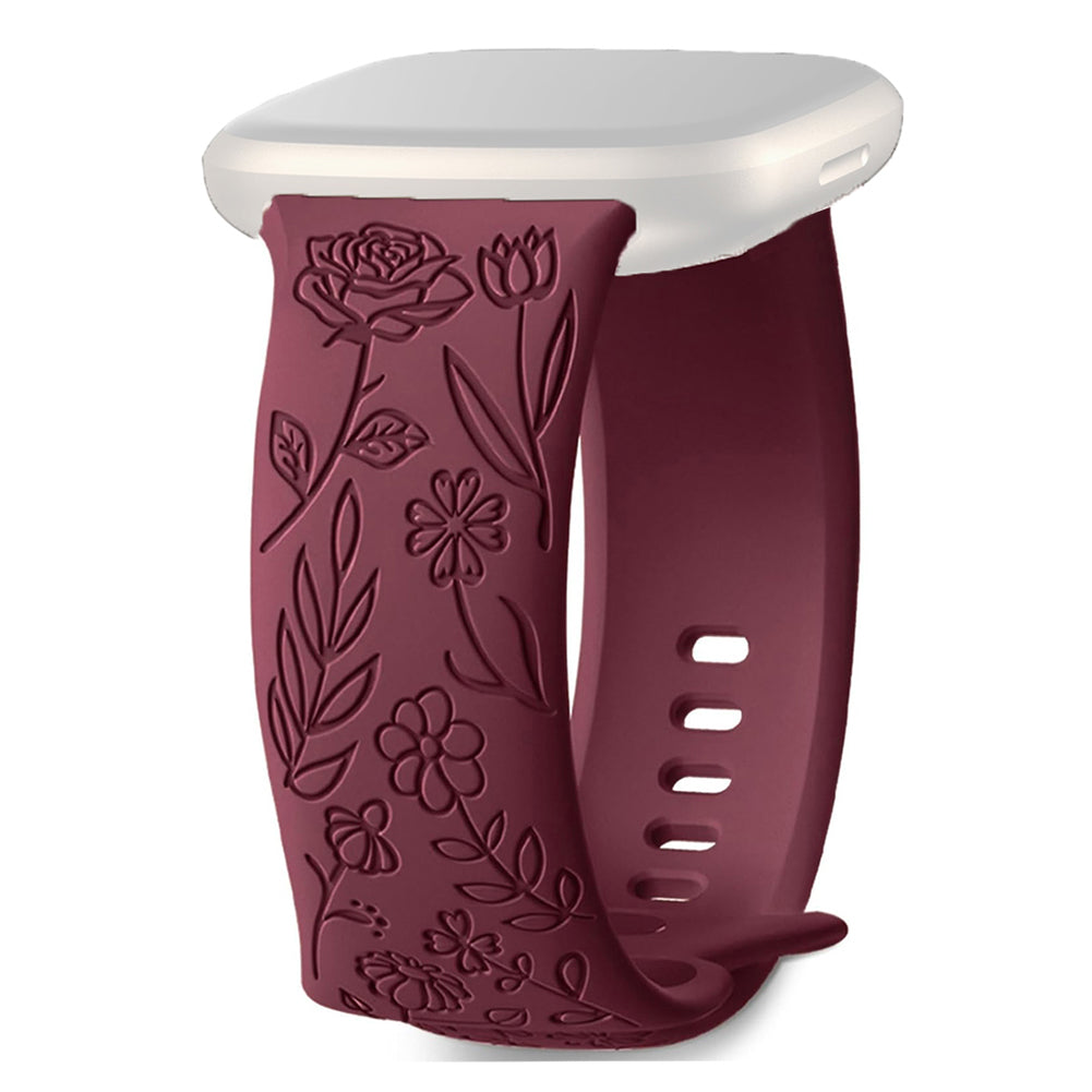 Minyee 2 Pack Floral Engraved Silicone Bands For Fitbit Versa 4/3 & Sense 2/1 - Dandelion & Sunflower Design, Soft Sport Strap