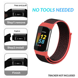 Nylon Replacement Band For Fitbit Charge 5-Red Black