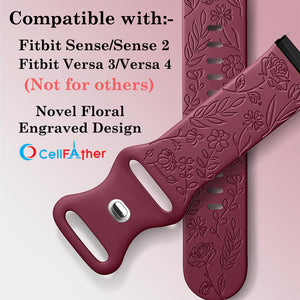 Buy Floral Engraved Strap For Fitbit Sense 2 Band (Maroon)