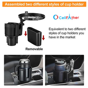 Car Cup Holder Expander Tray 3-in-1 Adjustable Car Table Food Tray