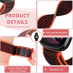 Nylon Strap For Fitbit Sense1-2/Versa 3-4 Red Black