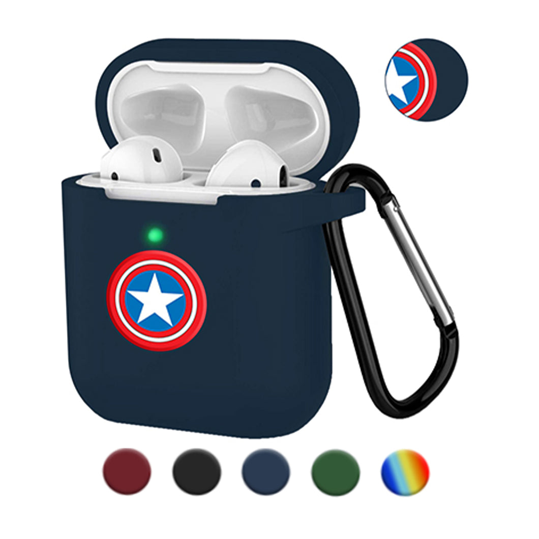 Silicone Case Cover for Airpods 1/2 (Blue Captain America