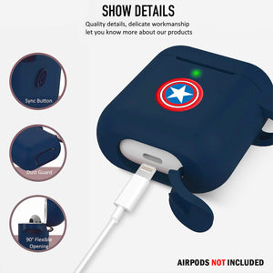 Silicone Case Cover for Airpods 1/2 (Blue Captain America