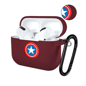 Silicone Case Cover for Airpods Pro (Wine With Captain America Logo)