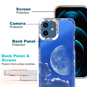 Soft Silicone Transparent Printed Case Compatible with iPhone 12 -Moon