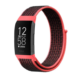 Cellfather Nylon Replacement Band For Fitbit Charge 4/ 3/ SE (Red Black)
