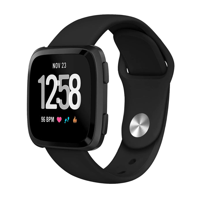 Silicone Strap For Fitbit Versa/Fitbit Versa 2/Fitbit Versa Lite Edition (Black Plain) - CellFAther