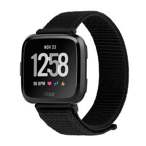 Woven Nylon Strap For Fitbit Versa/Versa 2 /Versa Lite (jet Black) - CellFAther