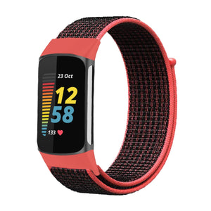 Nylon Replacement Band For Fitbit Charge 5-Red Black