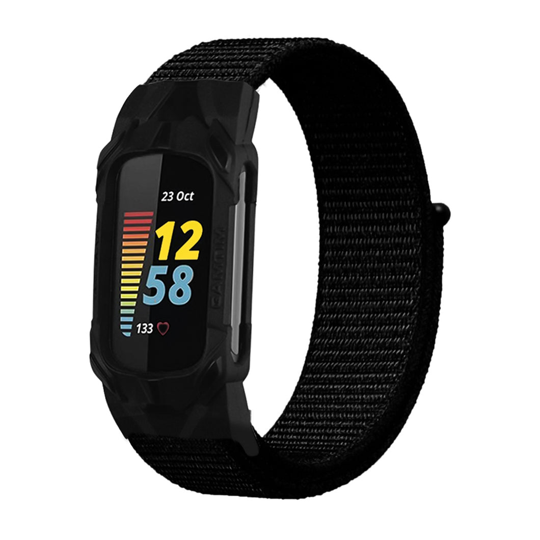 Nylon Replacement Band For Fitbit Charge 5/6 With Case-Jet Black