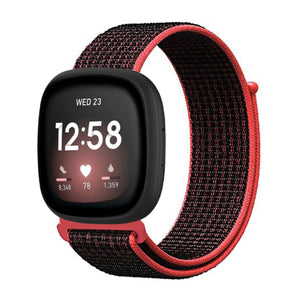 Nylon Strap For Fitbit Sense/Versa 3-Red Black